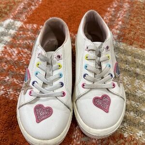 wonder nation White Sneakers with Pink Glitter Heart & Rainbow Eyelets